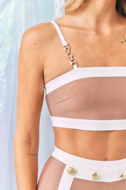 BANDAGE CROP TOP AND FLARE PANTS SET