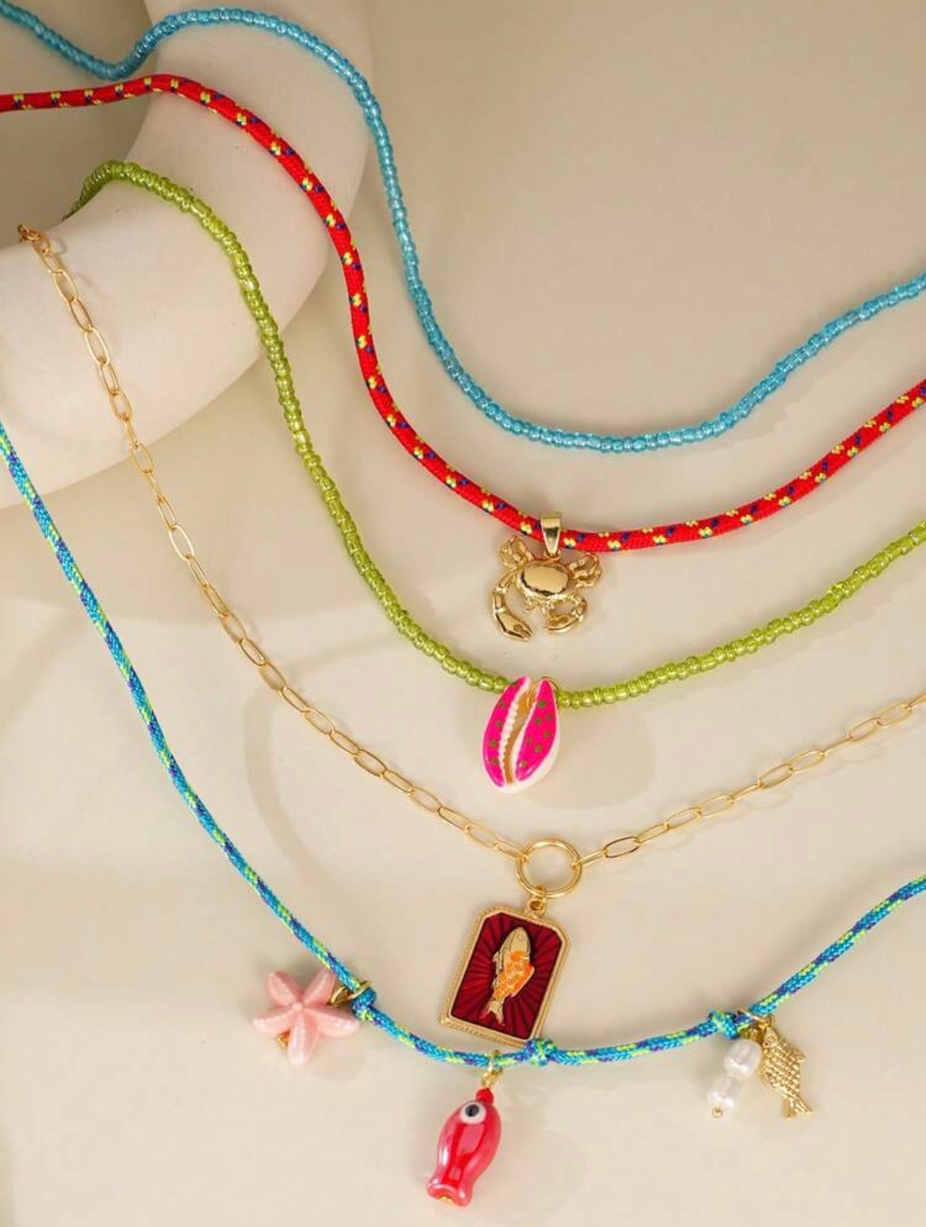5 PCS BOHEMIAN PENDANT BEADED MULTI LAYER SUMMER NECKLACE