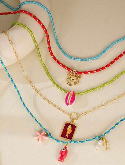 5 PCS BOHEMIAN PENDANT BEADED MULTI LAYER SUMMER NECKLACE
