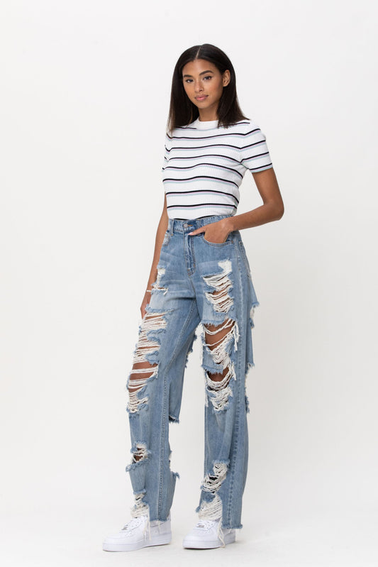 High Rise Wide Leg Jean Pants