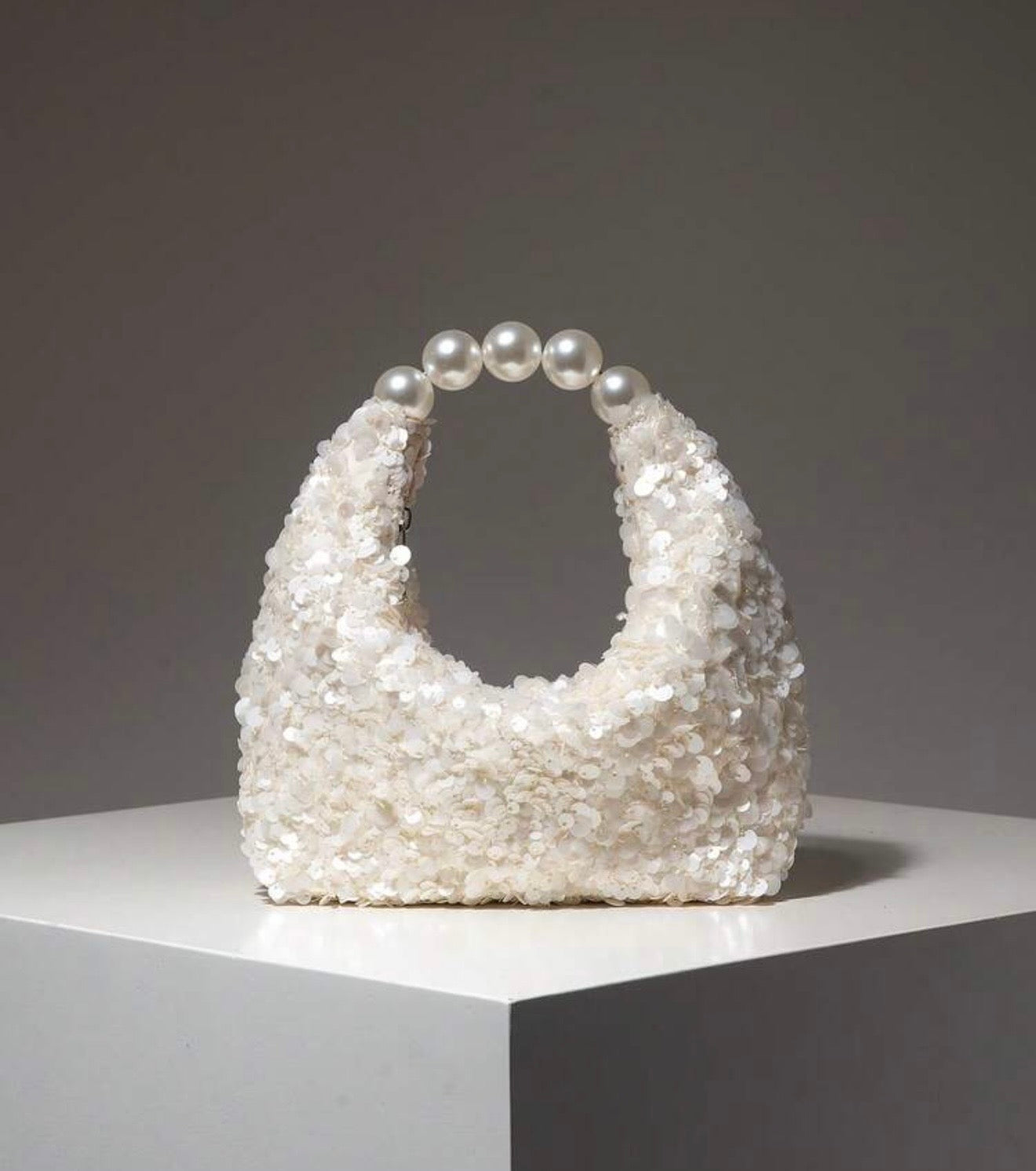 SEQUIN PARTY CLUTCH BAG WITH PEARL TOP HANDLE