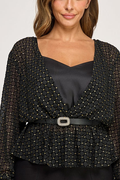 LONG SLEEVES MESH TOP WITH BELT