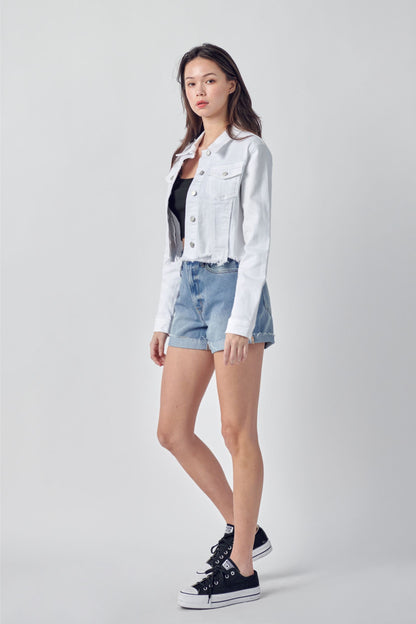 Uneven White Frayed Jacket