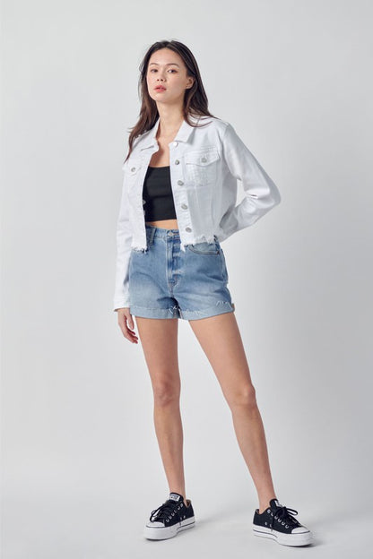 Uneven White Frayed Jacket