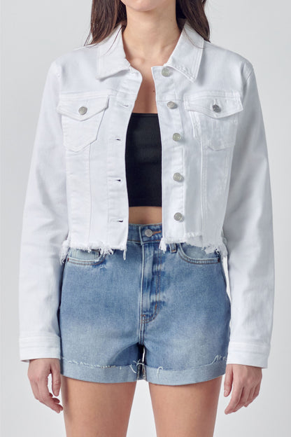 Uneven White Frayed Jacket