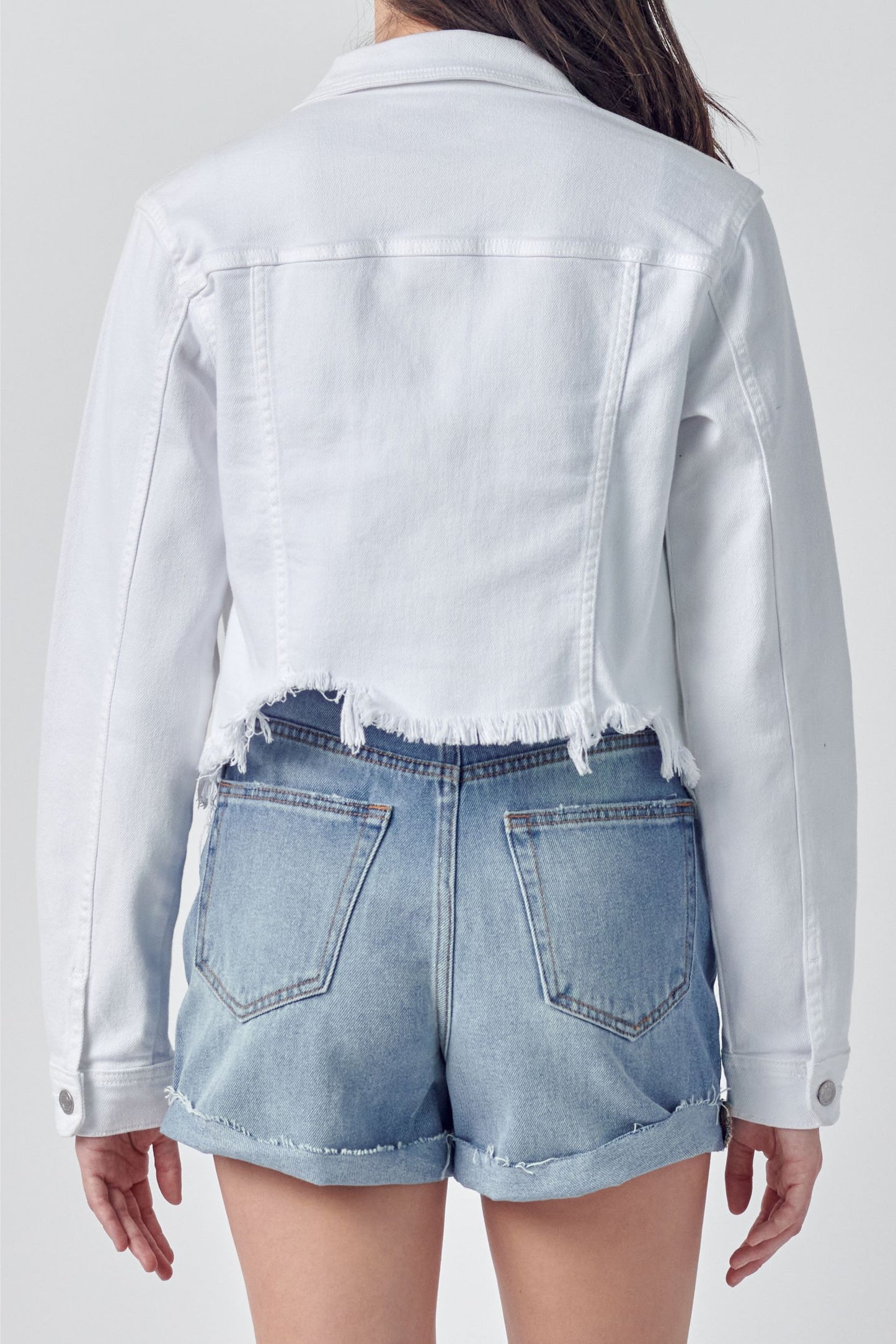 Uneven White Frayed Jacket