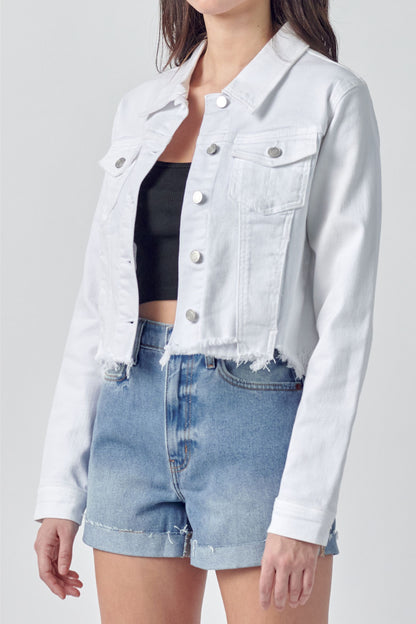 Uneven White Frayed Jacket