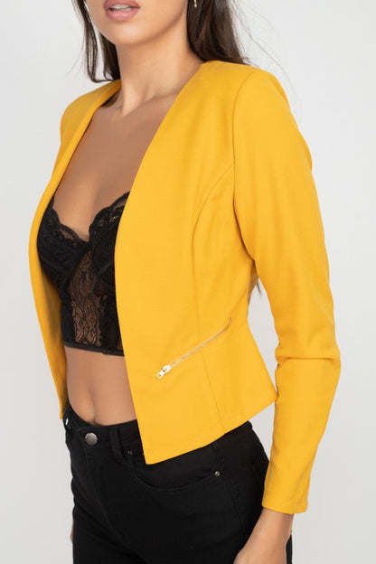 Side Zip Cropped Blazer Jacket