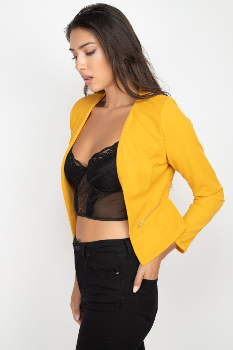 Side Zip Cropped Blazer Jacket