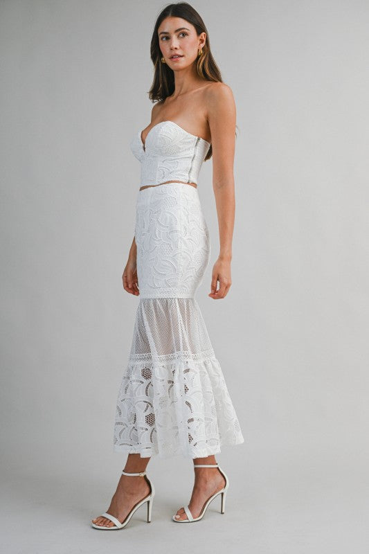 EMBROIDERED LACE TUBE TOP AND MERMAID SKIRT SE