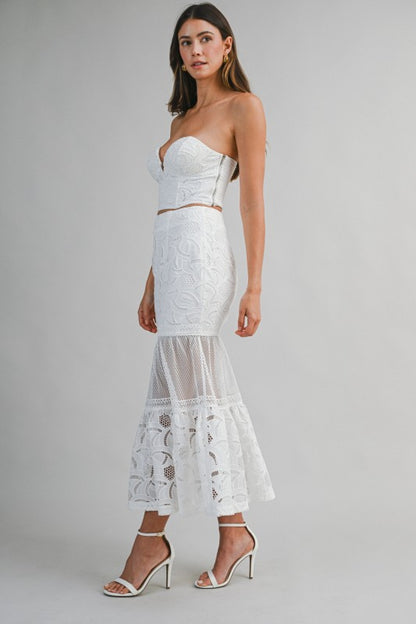 EMBROIDERED LACE TUBE TOP AND MERMAID SKIRT SE