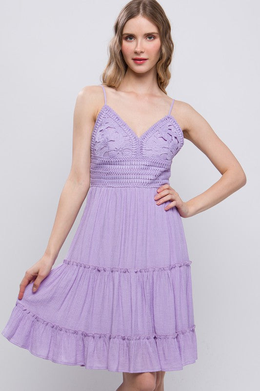 LACED PANELED TIE BACK DRESS