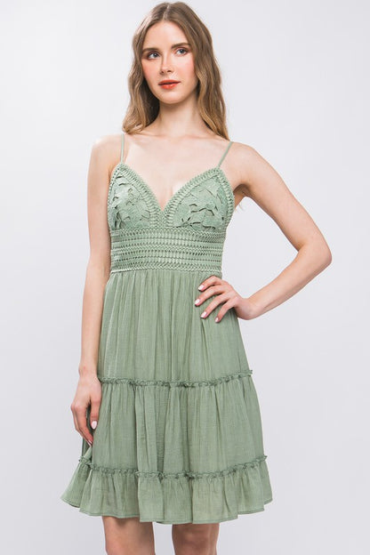 LACED PANELED TIE BACK DRESS