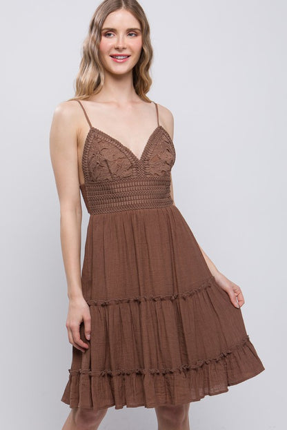 LACED PANELED TIE BACK DRESS