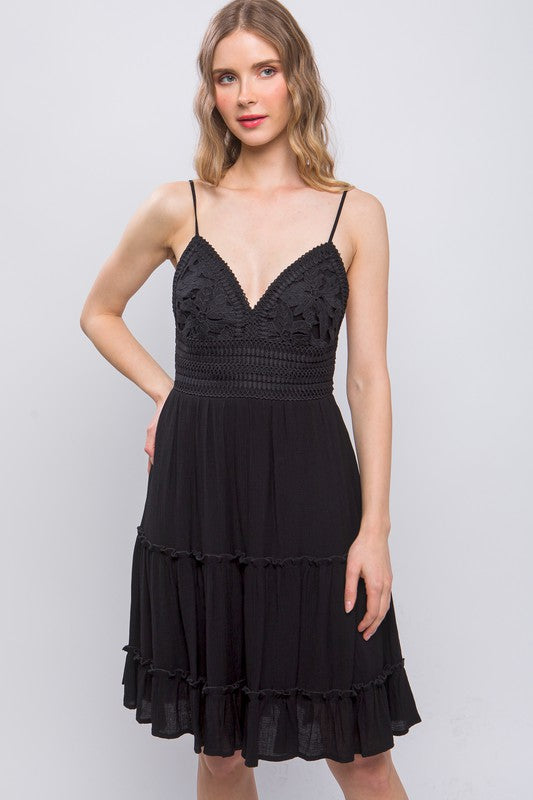 LACED PANELED TIE BACK DRESS