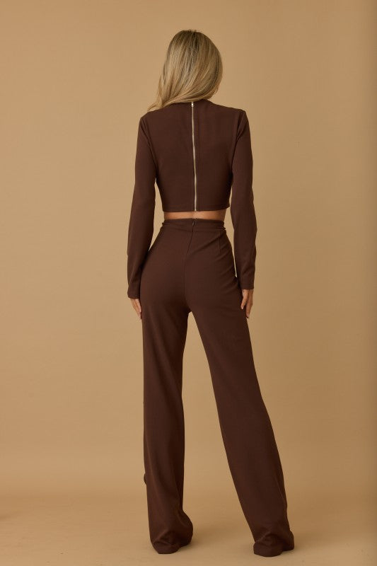 LONG SLEEVES CROP TOP PANTS SET