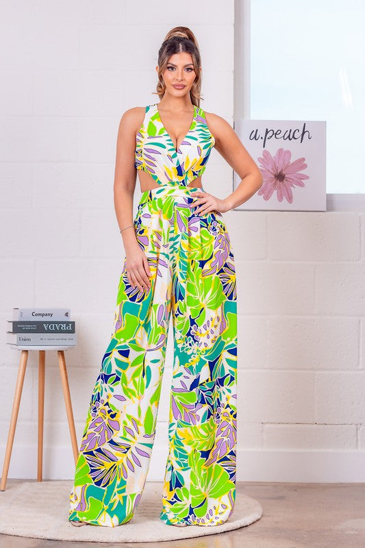 BACK LACE FLORAL JUMPSUIT