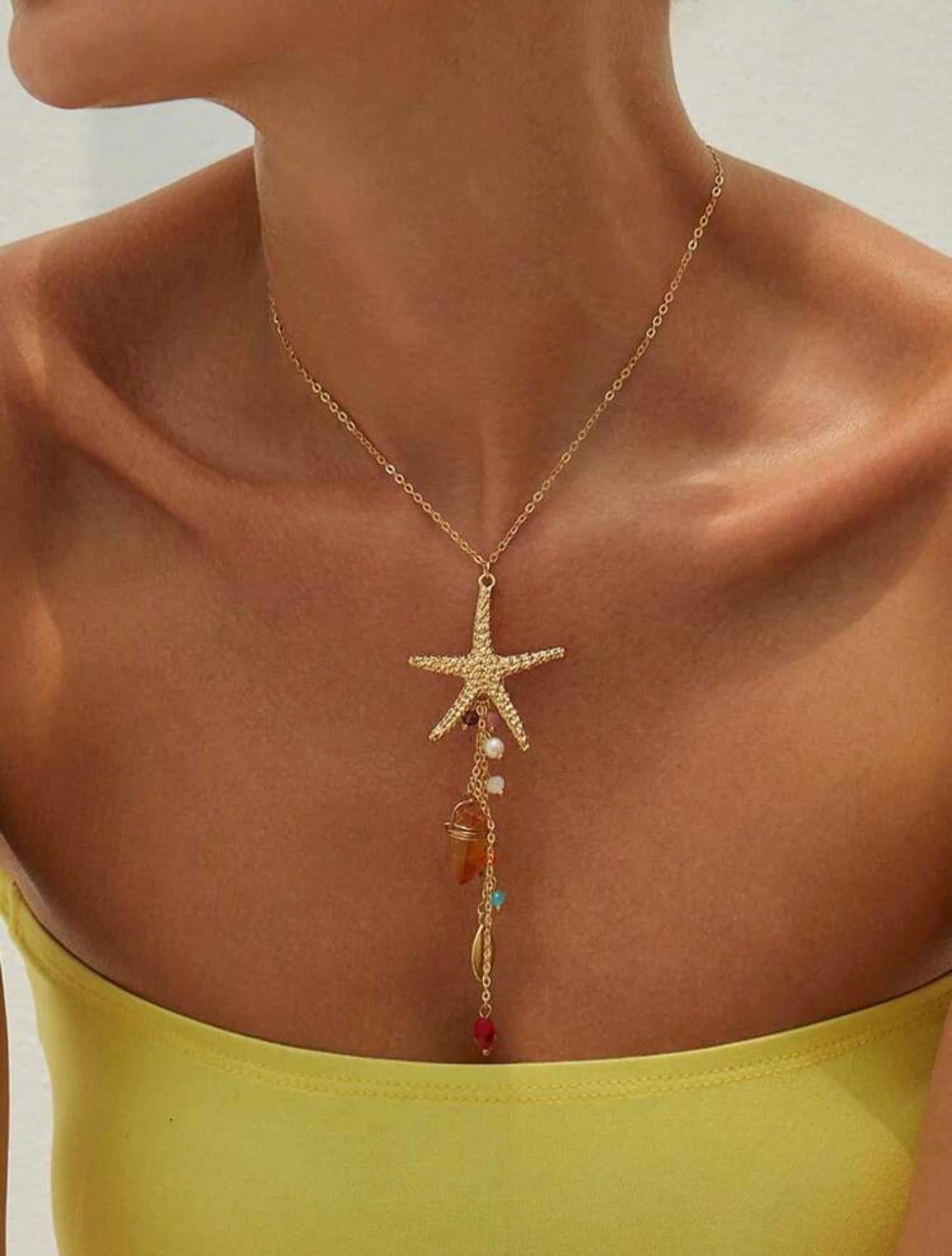 3 PCS FINE CHAIN STARFISH PENDANT NECKLACE & EARRINGS SET