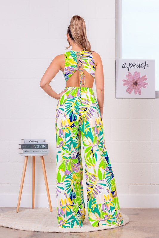 BACK LACE FLORAL JUMPSUIT