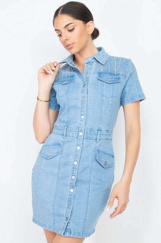 DENIM JEWEL MINI DRESS