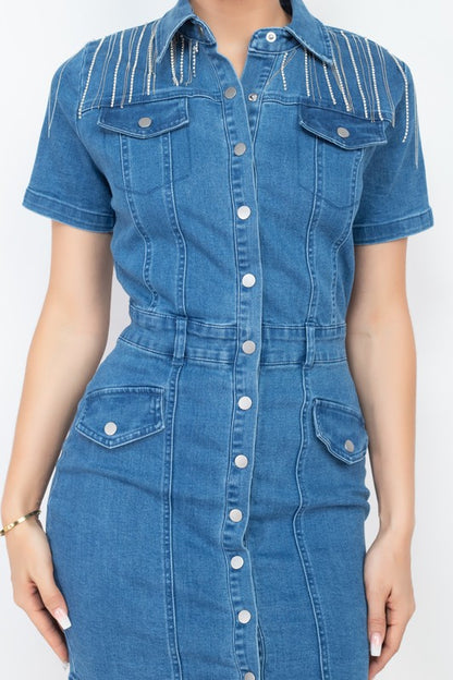 DENIM JEWEL MINI DRESS