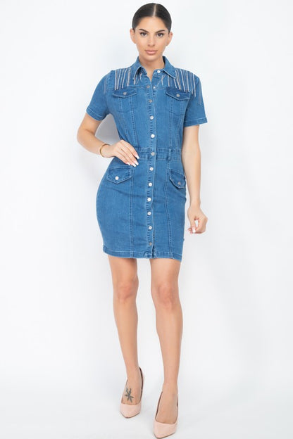 DENIM JEWEL MINI DRESS