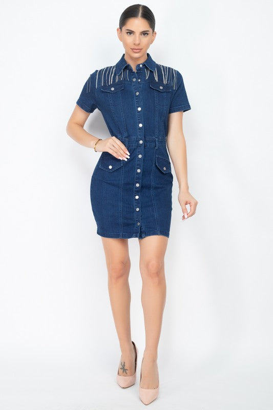 jewel denim dress DENIM JEWEL MINI DRESS
