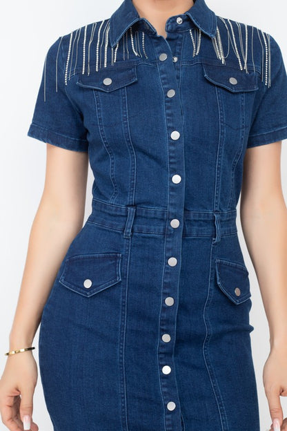 DENIM JEWEL MINI DRESS