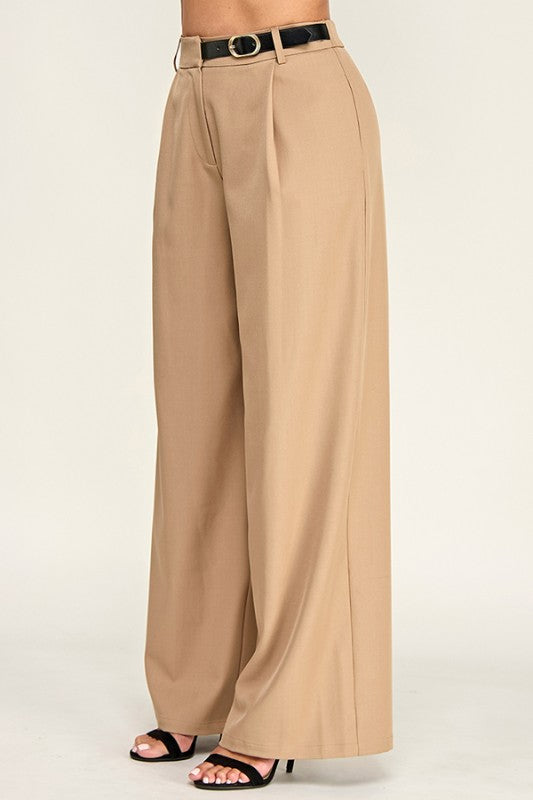 SIDE BELTED WIDE LEG TROUSER PANTS