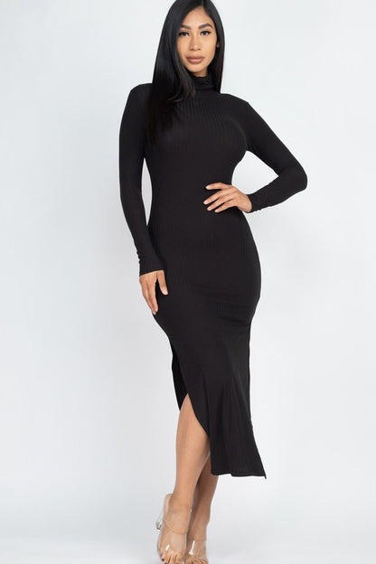 Turtle Neck Ribbed Maxi Dress