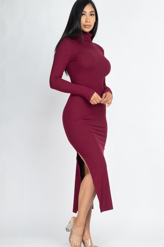 Turtle Neck Ribbed Maxi Dress