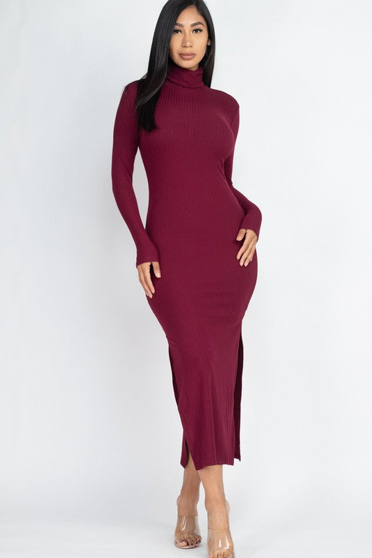 Turtle Neck Ribbed Maxi Dress