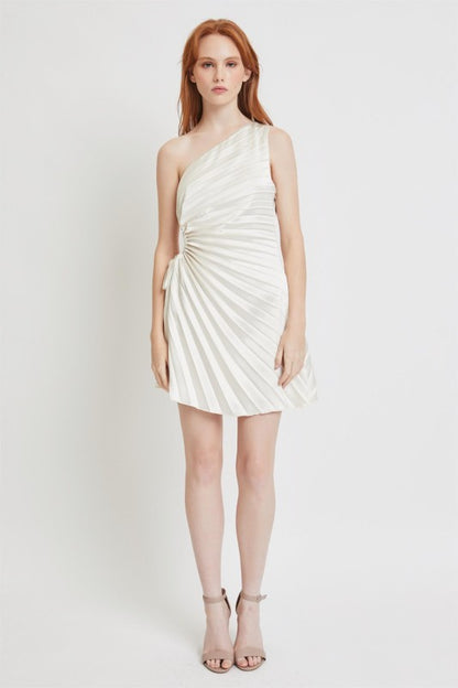 Pleated Waist Cutout With A Drawstring One Shoulder