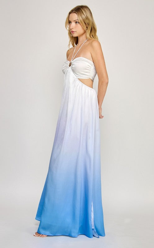 OMBRE STARFISH TRIM HALTER NECK MAXI DRESS