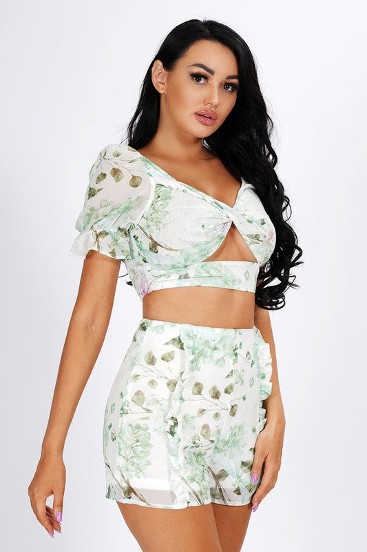 PRINTED CROP TOP WITH SHORTS SET