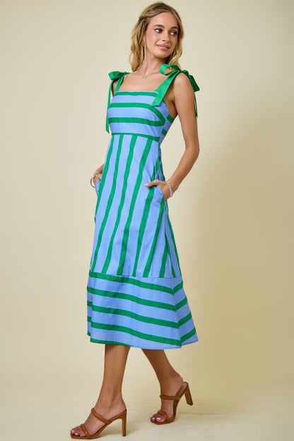 A-LINE STRIPED MIDI DRESS