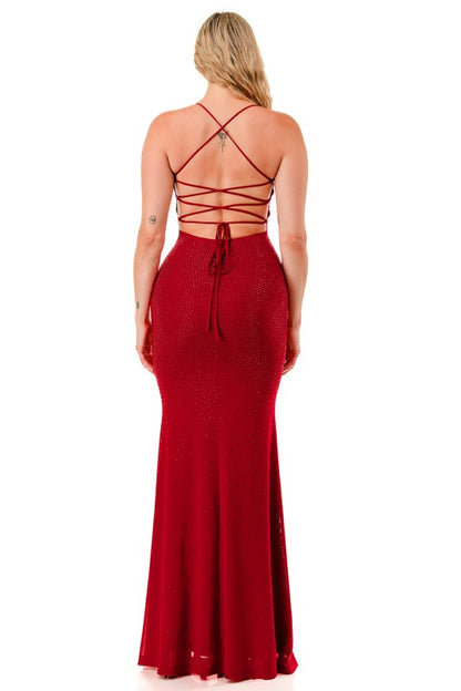 RHINESTONE CROSSED BACK MAXI DRESS
