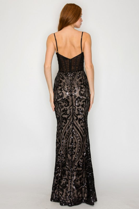 SEQUIN EMBELLISHED CORSET MAXI MERMAID COCKTAIL DREAS