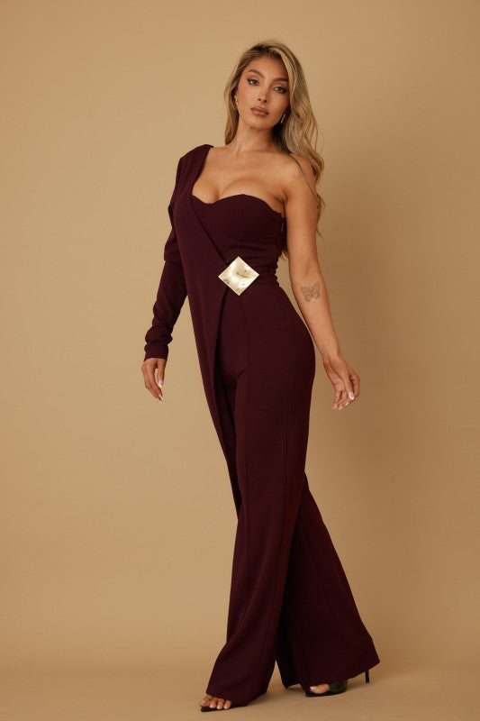 DIAMOND SQUARE HALF SHOULDER JUMPSUIT