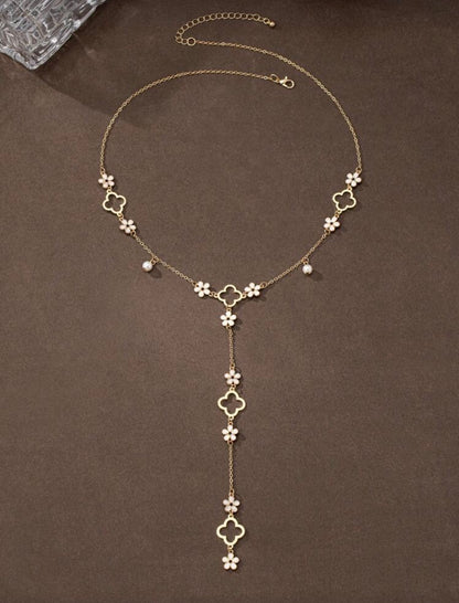 Y SHAPED FAUX PEARL LONG NECKLACE