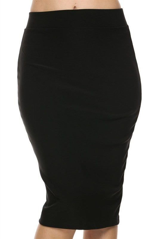 Solid Scuba Pencil Skirt With Back Slit