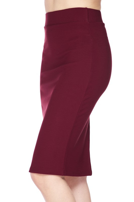 Solid Scuba Pencil Skirt With Back Slit