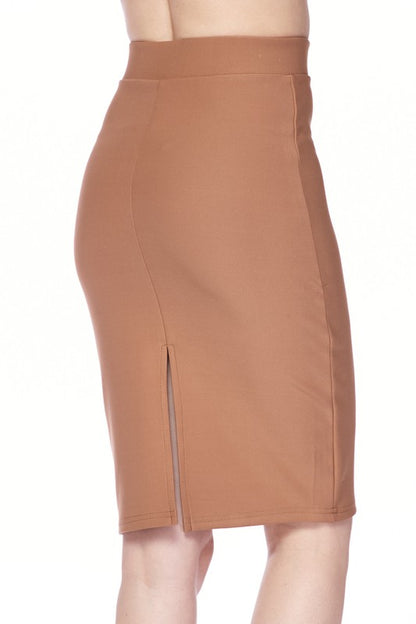 Solid Scuba Pencil Skirt With Back Slit