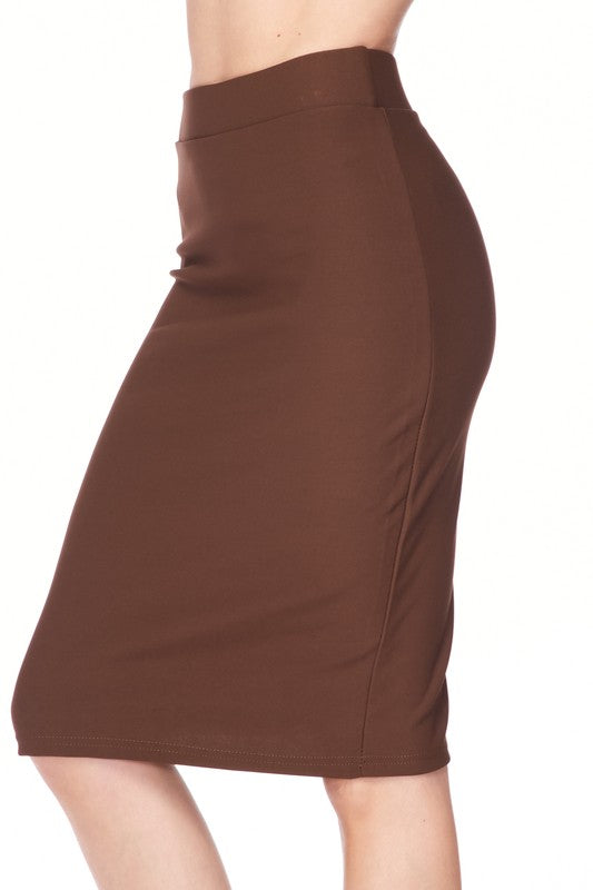 Solid Scuba Pencil Skirt With Back Slit