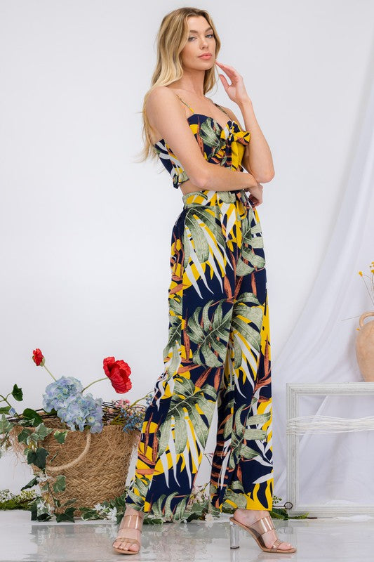 TIE FRONT TUBE PRINTED TOP & WIDE PANTS SET