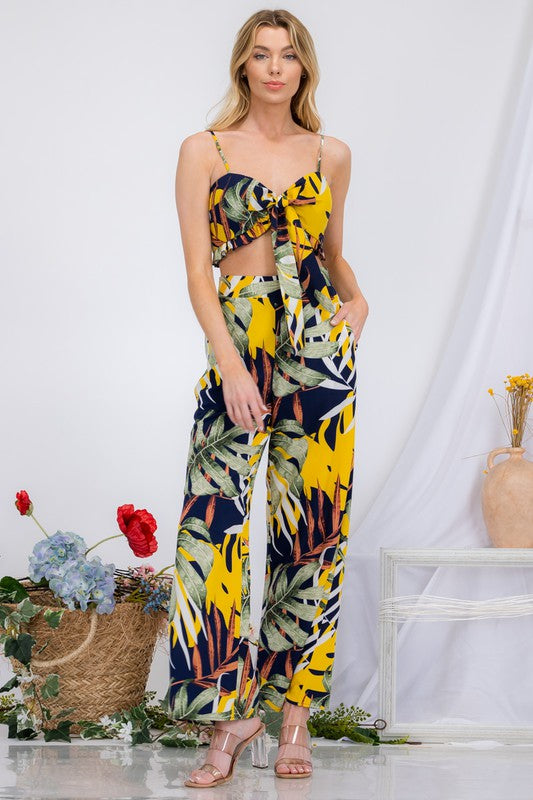 TIE FRONT TUBE PRINTED TOP & WIDE PANTS SET