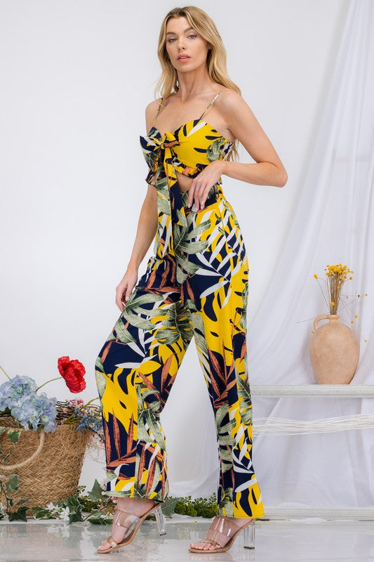 TIE FRONT TUBE PRINTED TOP & WIDE PANTS SET