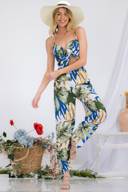 TIE FRONT TUBE PRINTED TOP & WIDE PANTS SET