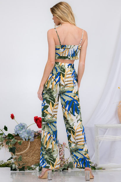 TIE FRONT TUBE PRINTED TOP & WIDE PANTS SET