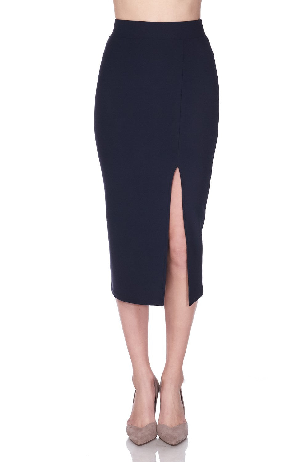 230GSM Techno Scuba Pencil Skirt w/ Front Slit